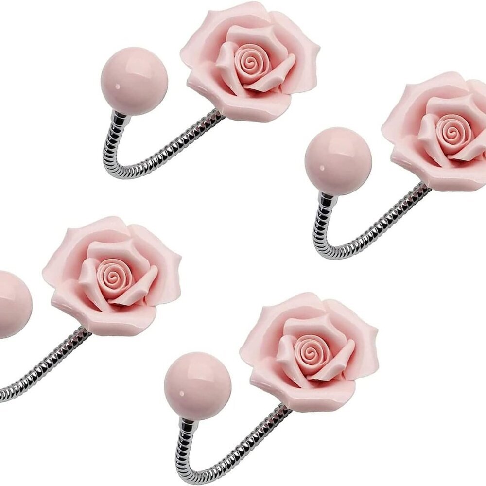 Beautiful 3D Flower Ceramic Wall Coat Hook, Chrome Decorative Robe Hook, Scarf,